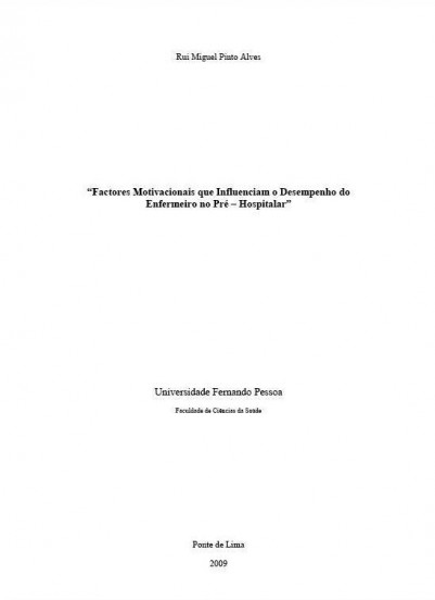 Factores Motivacionais que Influenciam o Desempenho do Enfermeiro no Pré-Hospitalar